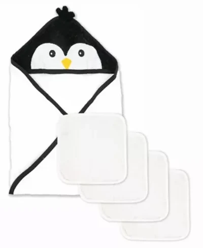 Baby Boys and Girls Hooded Bath Towel with 4 Wash Cloths