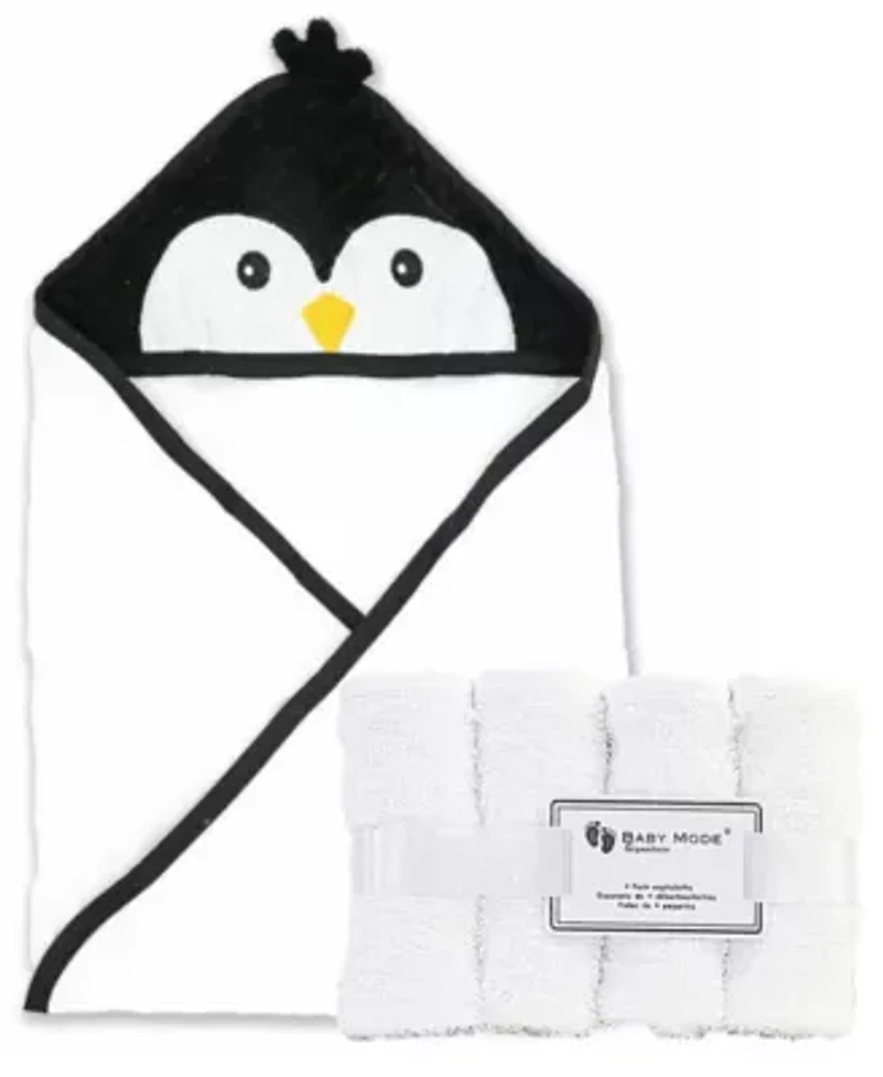 Baby Boys and Girls Hooded Bath Towel with 4 Wash Cloths