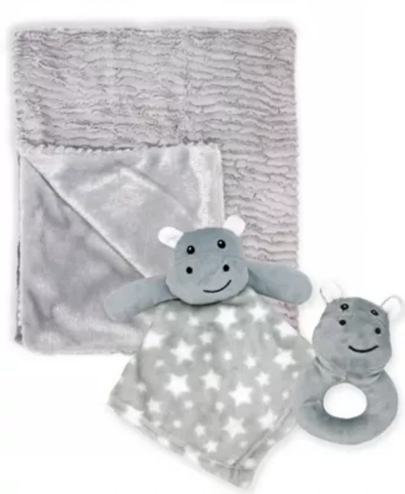 Baby Boys and Girls Ridged Plush Blanket with Nunu Rattle
