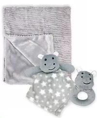 Baby Boys and Girls Ridged Plush Blanket with Nunu Rattle