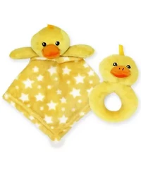 Baby Boys and Girls Ridged Plush Blanket with Nunu Rattle