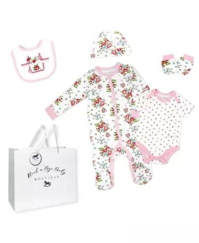 Baby Girls Rose Needlepoint Layette, 5 Piece Set