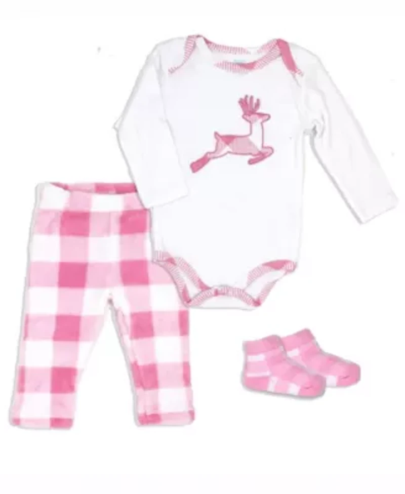 Baby Boys and Girls Buffalo Plaid Plush 3 Piece Lounge Set
