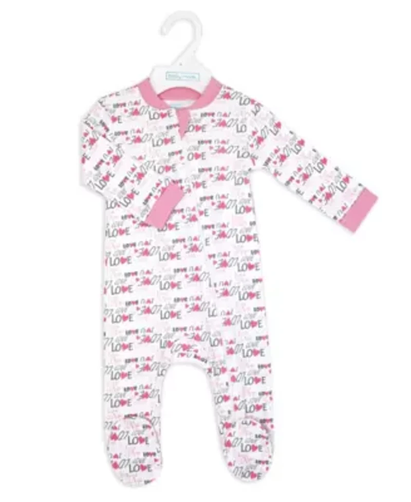 Baby Girls 2 Pack Zippered Footies, Pink Bunnies and Loved