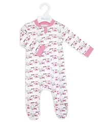 Baby Girls 2 Pack Zippered Footies, Pink Bunnies and Loved