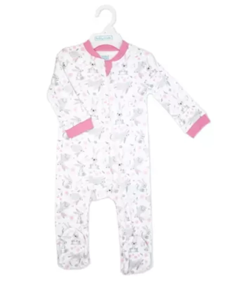 Baby Girls 2 Pack Zippered Footies, Pink Bunnies and Loved
