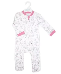 Baby Girls 2 Pack Zippered Footies, Pink Bunnies and Loved