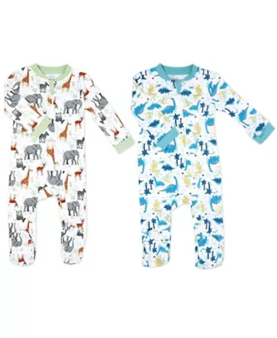 Baby Boys and Girls 2 Pack Zippered Footies, Dino & Safari