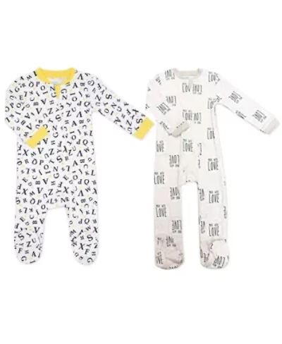 Baby Boys and Girls 2 Pack Zippered Footies, ABCs Made with Love