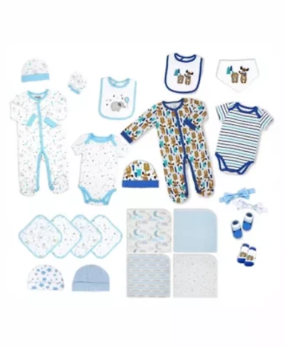 24 Piece Baby Boys Blue Elephants and Woodland Moose Infant Apparel Layette Gift Set
