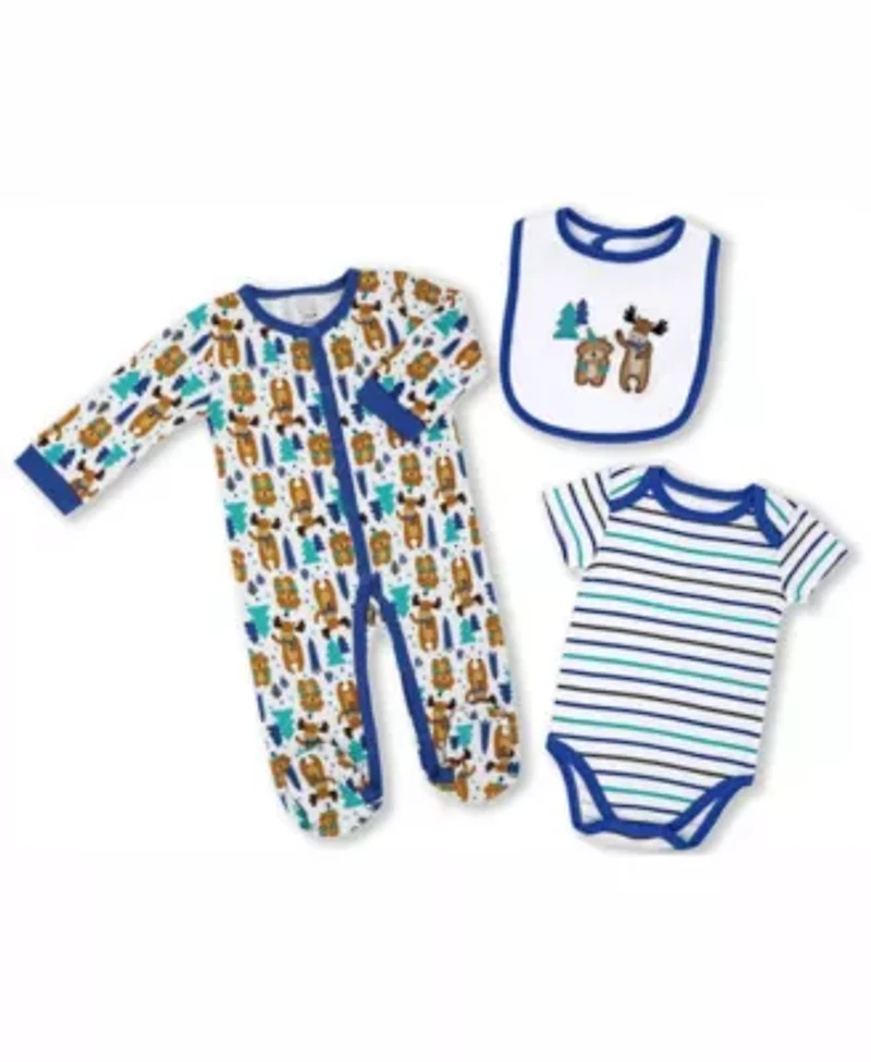 24 Piece Baby Boys Blue Elephants and Woodland Moose Infant Apparel Layette Gift Set