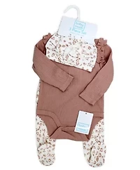 Baby Girls Take Me Home 3 Piece Layette Set, Mauve Leopard