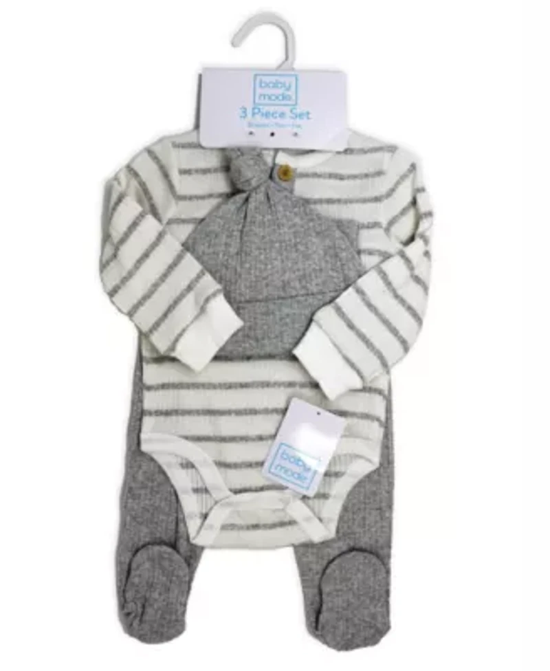 Baby Boys Take Me Home 3 Piece Layette Set, Heather Stripes
