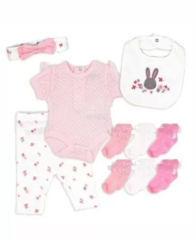Baby Girls 10 Piece Layette Set, Pink Bunny