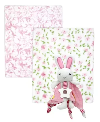 Baby Boys and Girls 3 Piece Fleece Blanket Taggy Toy Gift Assortment