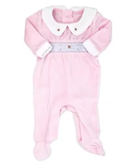 Baby Girls Luxury Smocked Velour Footed 1 Piece Coverall, Pink Rose