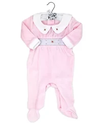 Baby Girls Luxury Smocked Velour Footed 1 Piece Coverall, Pink Rose