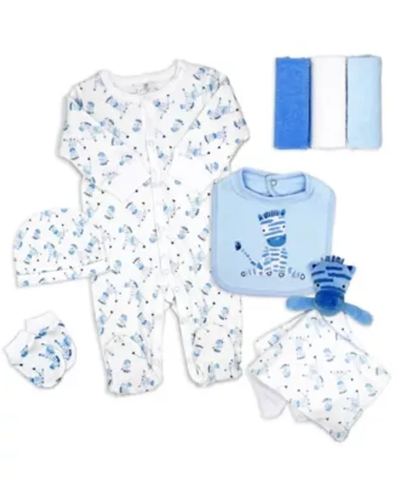 Baby Boys 8 Piece Blue Zebras Layette Gift Set