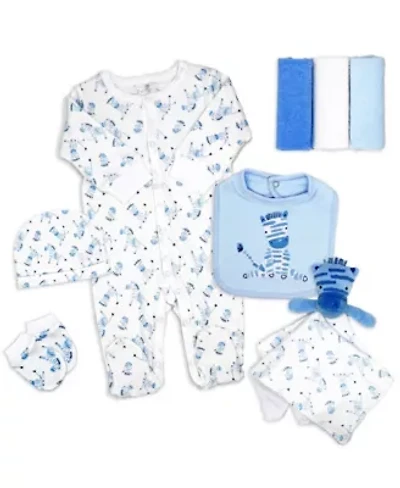 Baby Boys 8 Piece Blue Zebras Layette Gift Set