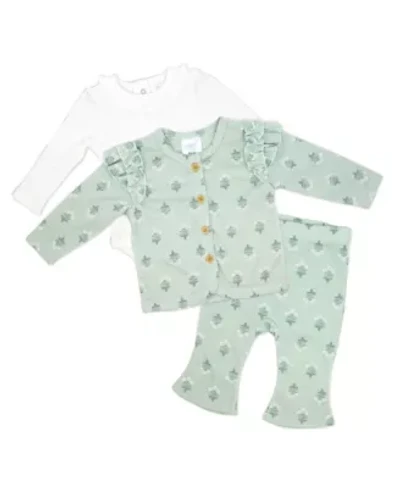 Baby Girls 3 Piece Misty Green Bell Pants and Jacket Set