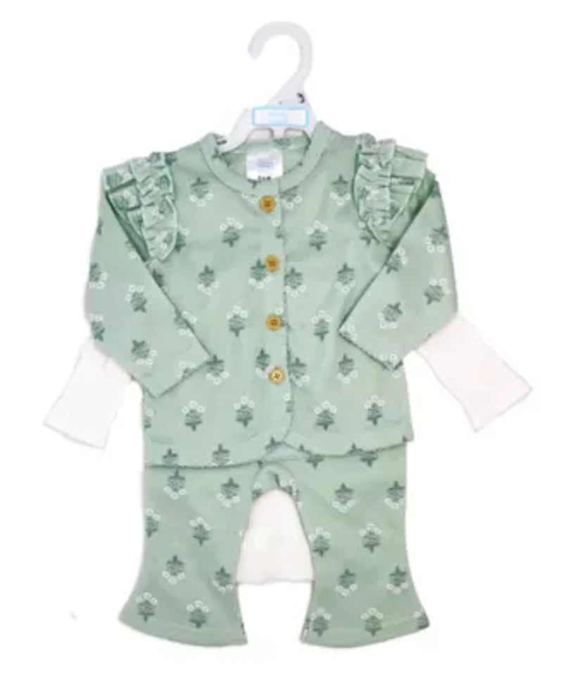 Baby Girls 3 Piece Misty Green Bell Pants and Jacket Set
