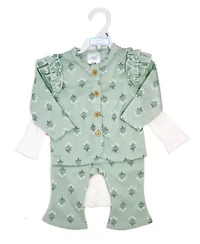 Baby Girls 3 Piece Misty Green Bell Pants and Jacket Set