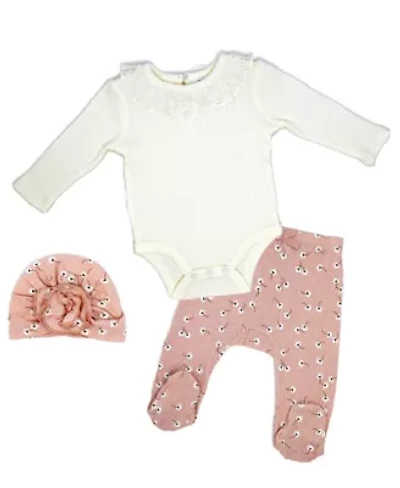 Baby Girls 3 Piece Pink Floral Take Me Home Footed Layette Set