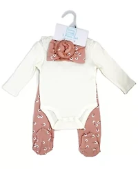 Baby Girls 3 Piece Pink Floral Take Me Home Footed Layette Set