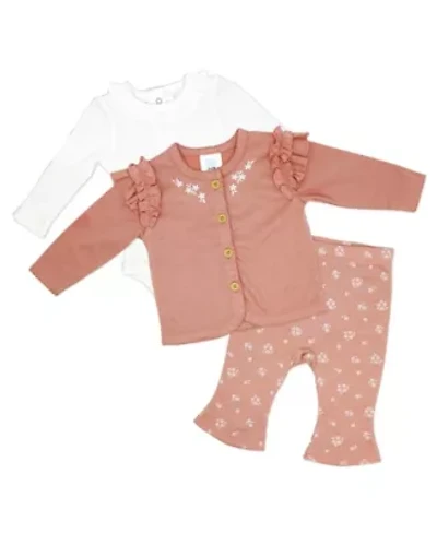 Baby Girls 3 Piece Misty Rose Bell Pants and Jacket Set