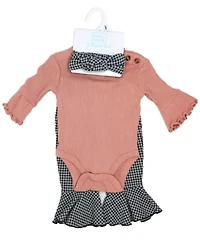 Baby Girls 3 Piece Pink Houndstooth Ponte Bell Pant Set