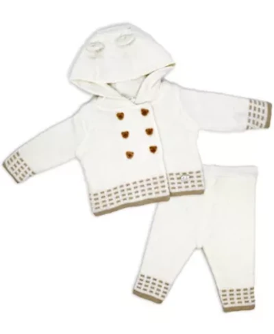 Baby Boys and Girls 2 Piece Oatmeal Jacket Trouser Knitted Set