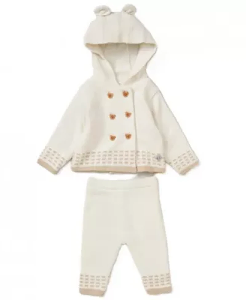 Baby Boys and Girls 2 Piece Oatmeal Jacket Trouser Knitted Set