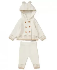 Baby Boys and Girls 2 Piece Oatmeal Jacket Trouser Knitted Set