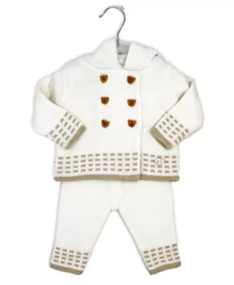 Baby Boys and Girls 2 Piece Oatmeal Jacket Trouser Knitted Set