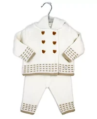 Baby Boys and Girls 2 Piece Oatmeal Jacket Trouser Knitted Set