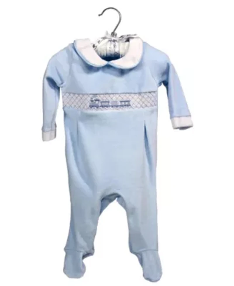 Baby Boys Luxury Smocked Velour Footed 1 Piece Coverall, Blue Train