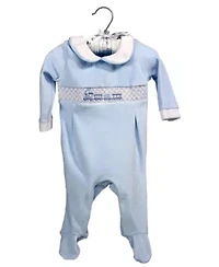 Baby Boys Luxury Smocked Velour Footed 1 Piece Coverall, Blue Train