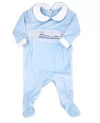 Baby Boys Luxury Smocked Velour Footed 1 Piece Coverall, Blue Train
