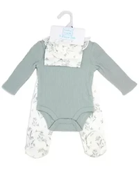 Baby Girls 3 Piece Aqua Blue Floral Take Me Home Footed Layette Set