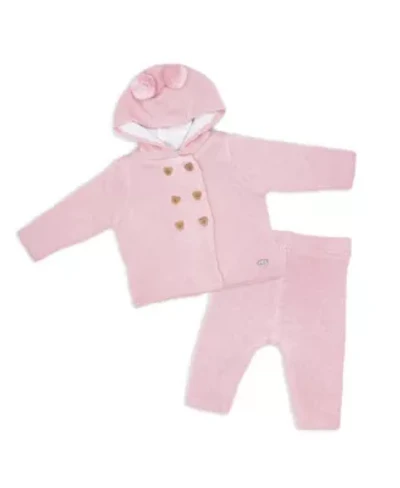 Baby Girls 2 Piece Pink Jacket and Trouser Knitted Set