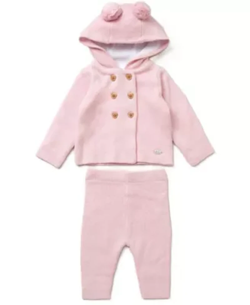 Baby Girls 2 Piece Pink Jacket and Trouser Knitted Set