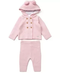 Baby Girls 2 Piece Pink Jacket and Trouser Knitted Set