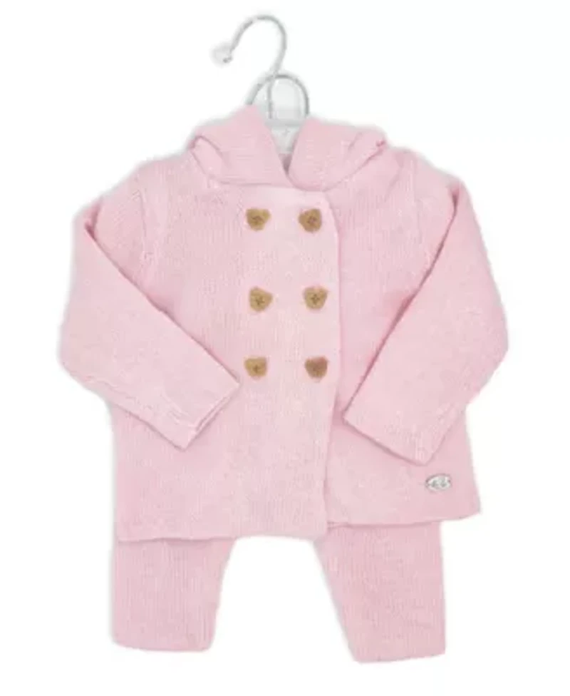 Baby Girls 2 Piece Pink Jacket and Trouser Knitted Set