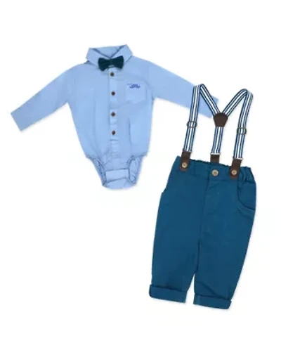 Baby Boys 4 Piece Suspender and Navy Bowtie Clothing Set