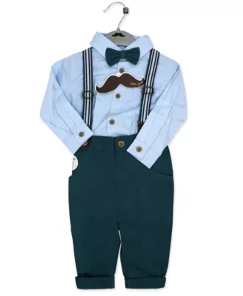 Baby Boys 4 Piece Suspender and Navy Bowtie Clothing Set