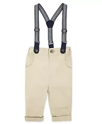 Baby Boys 4 Piece Suspender and Khaki Bowtie Clothing Set