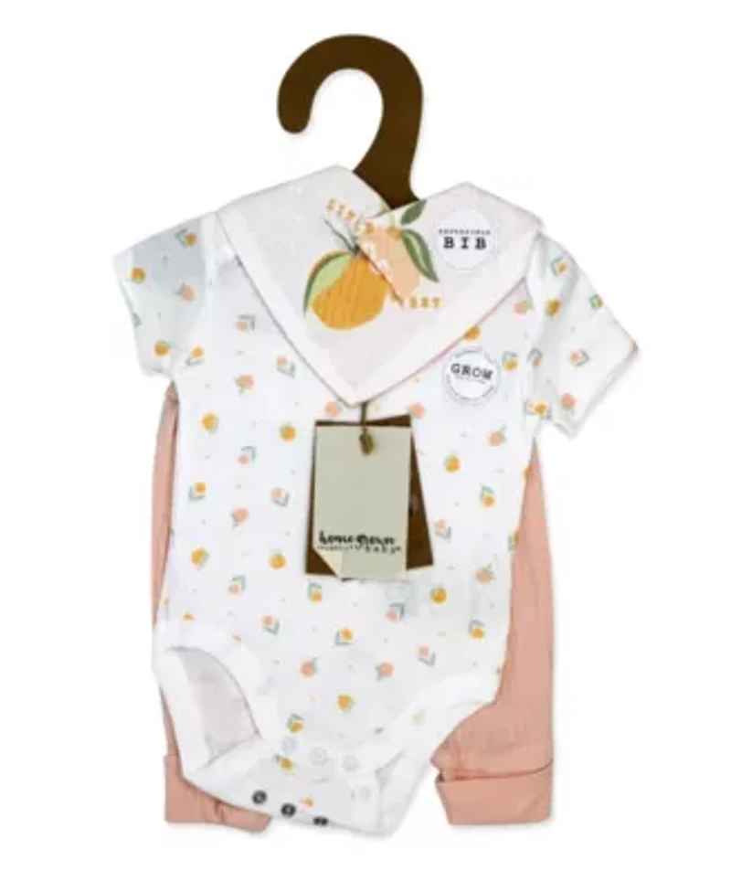 Baby Girls Organic Cotton  3 Piece Peaches Layette Set