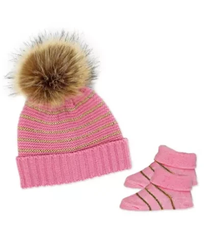 Baby Girls 2 Piece Pom-pom Hat and Booties Outerwear Set