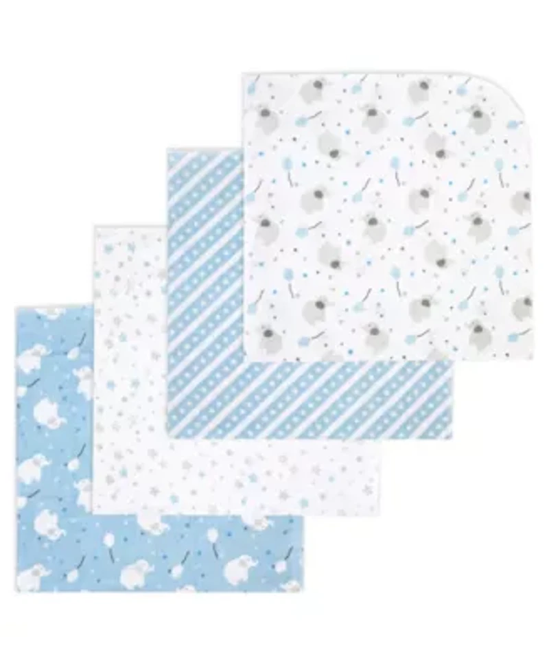 Baby Boys and Girls Elephants Balloons 4 Piece Receiving Blankets