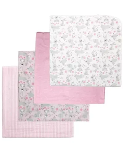 Baby Boys and Girls 4 Piece Flannel Receiving Blankets